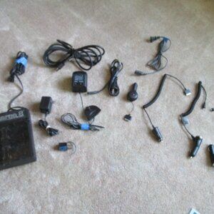 Variety of charging cords plus Vintage GE Charge 8 rechargeable battery charging